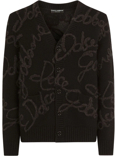 Dolce & Gabbana Logo-embroidered Cardigan In Black