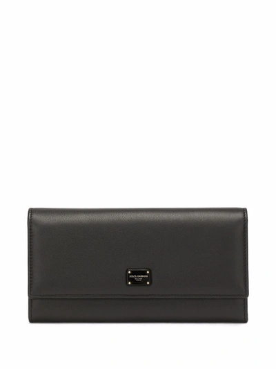 Dolce & Gabbana Calf Leather Logo-plaque Wallet In Black