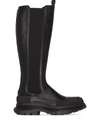 Alexander Mcqueen Leather Exaggerated-sole Knee Boots In Black