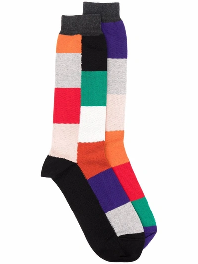Marni Geometric Colour-block Socks In Grey