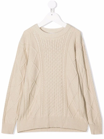 Molo Kids' Cable-knit Ribbed-trim Jumper In Neutrals