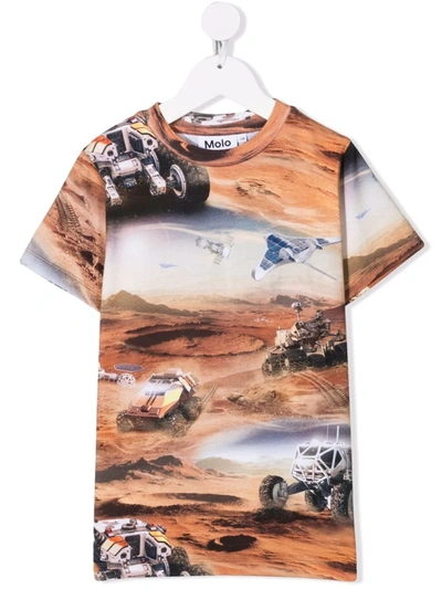 Molo Kids' Mars-motif Organic Cotton T-shirt In Brown
