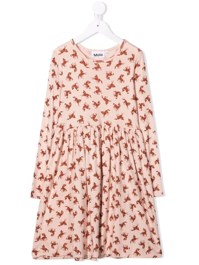 Molo Kids' Horse-print Organic-cotton Dress In Pink
