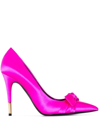 Tom Ford Bow-embellished Satin Point-toe Pumps In Pink
