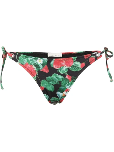 Fleur Du Mal Strawberry-print Bikini Bottom In Black