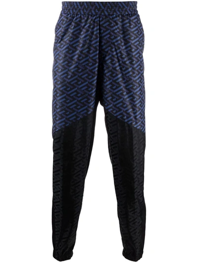Versace Black/blue Panelled Logo-print Track Pants