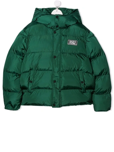 Dsquared2 Teen Logo-print Puffer Jacket In Green