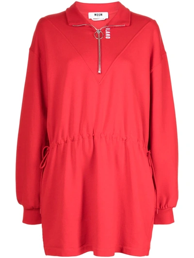 Msgm Half Zip Jersey Mini Dress In Red