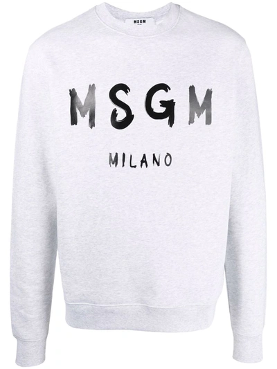 Msgm Logo-print Crew Neck Sweatshirt In Grey