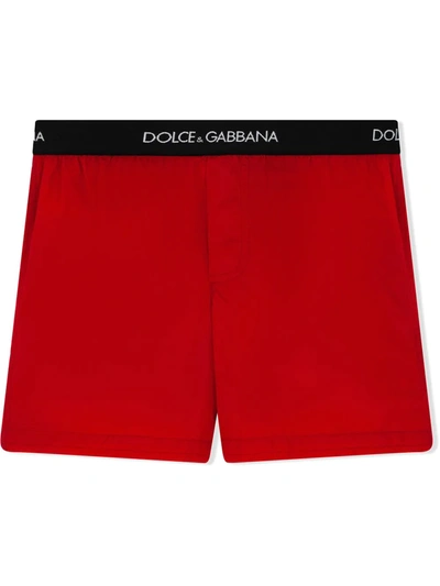 Dolce & Gabbana Kids' Logo-waist Swim Shorts In Red