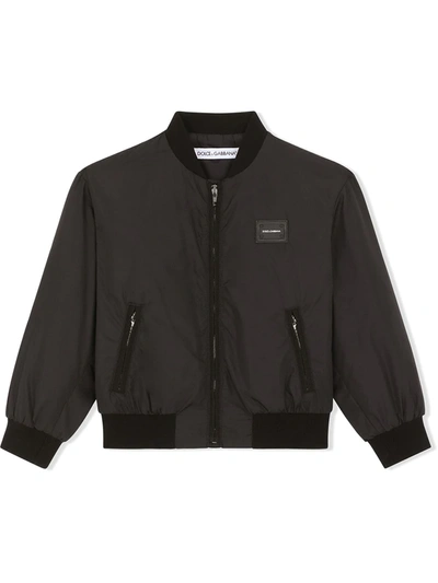 Dolce & Gabbana Kids' Boy's Logo Placket Bomber Jacket In Black