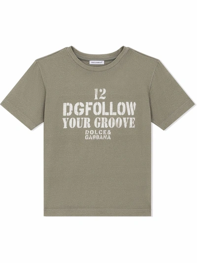 Dolce & Gabbana Kids' Iconic-print Cotton T-shirt In Green