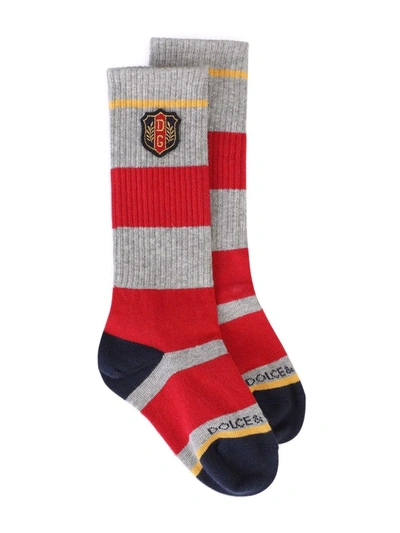 Dolce & Gabbana Kids' Logo-patch Knit Socks In Grey