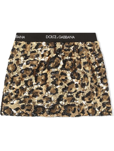 Dolce & Gabbana Kids' Sequin Leopard-print Skirt In Black