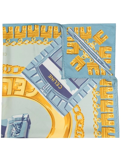 Pre-owned Celine 2000s  Arc De Triomphe Silk Scarf In Blue