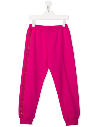 Versace Kids' 希腊风图案条纹运动裤 In Pink