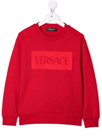 Versace Kids' Logo-print Cotton Jumper In Red