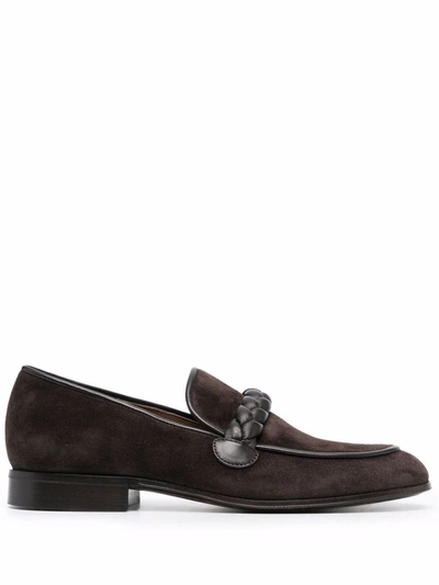 Gianvito Rossi Massimo Braid-embellished Suede Loafers In Moka_moka