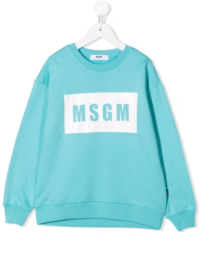 Msgm Kids' Logo-print Sweatshirt In Blue