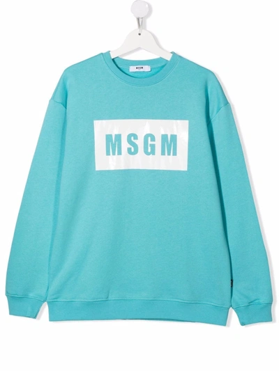 Msgm Teen Logo-print Cotton Sweatshirt In Blue