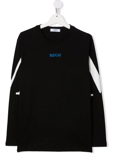 Msgm Teen Logo-print Longsleeved T-shirt In Black