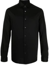 Emporio Armani Cotton Poplin Shirt With Buttoned Cuffs And Curved Hem In Black