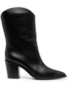 Gianvito Rossi Pointed Toe Block Heel Leather Boots In Black