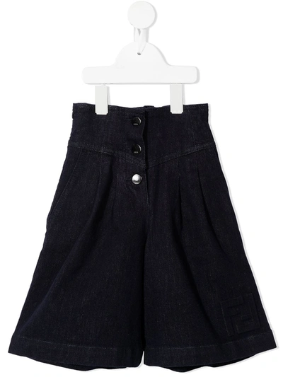 Fendi Kids' High-waisted Denim Shorts In Blue