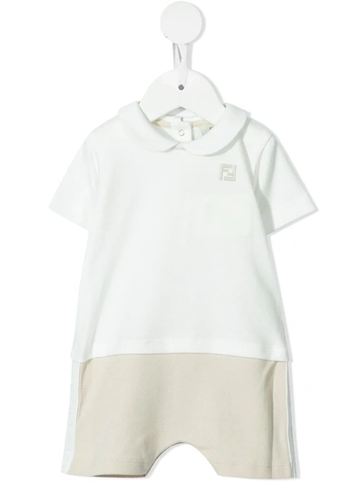 Fendi Babies' Logo短袖连体衣 In White
