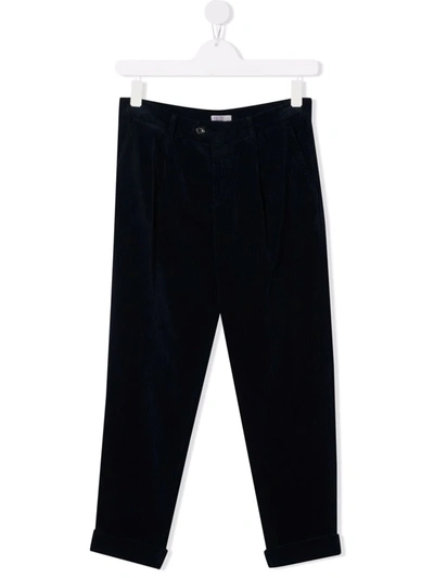 Brunello Cucinelli Kids' High-rise Belted Straight-leg Trousers In Blue