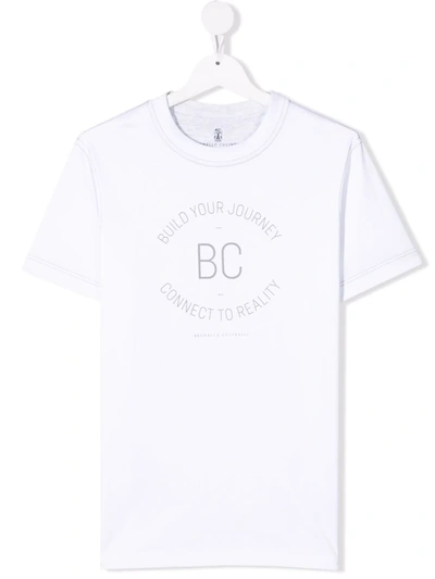 Brunello Cucinelli Kids' T-shirt Bianca In Jersey Di Cotone In White