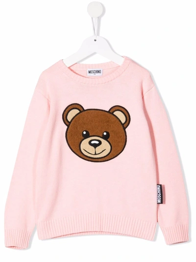 Moschino Kids' Teddy Bear Crewneck Jumper In Pink