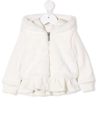 Lapin House Babies' Faux-fur Knit-sleeve Hooded Jacket In Neutrals