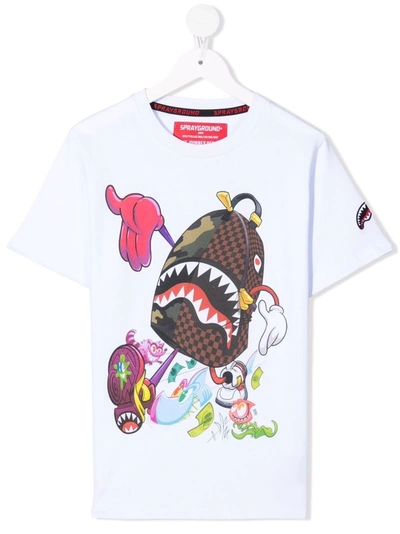 Sprayground Kid Kids' Cartoon-print T-shirt In White