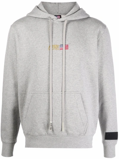 Autry Embroidered-logo Drawstring Hoodie In Grey