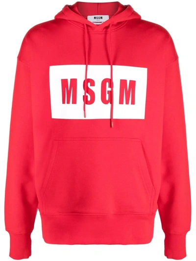 Msgm Classic Logo Print Hoodie In Rosso
