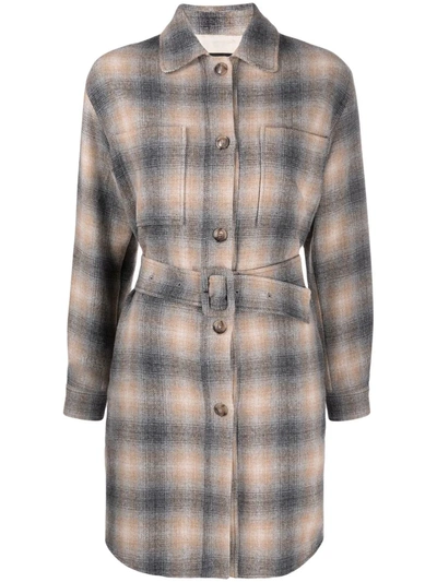 Seventy Check Belted Coat In Grey