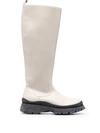 Staud Side Zip Leather Boots In Neutrals
