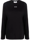 Msgm Black Impact Mini Logo Long Sleeve T-shirt In Black