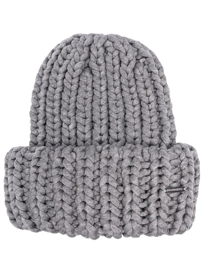 Dsquared2 Wool Blend Knit Beanie Hat In Grey