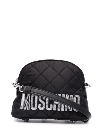 Moschino Logo-patch Quilted Shoulder Bag In Black
