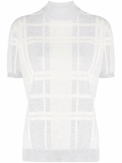 Brunello Cucinelli Check Print Short Sleeve Turtle Neck In Multicolor