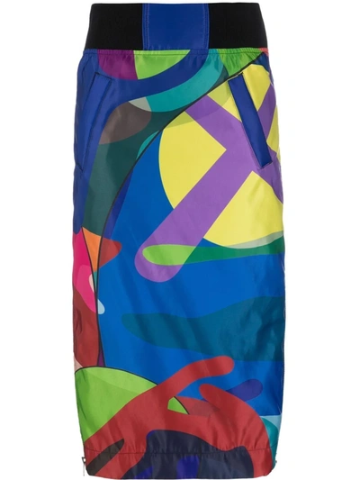 Sacai Zip-panel Abstract Skirt In Blue