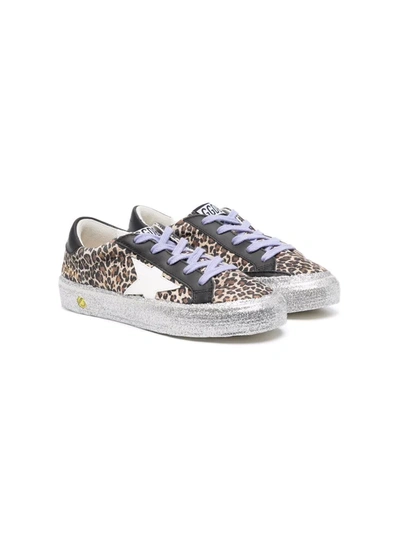 Golden Goose Girl's May Leopard-print Glitter-sole Sneakers, Toddler/kids In Brown