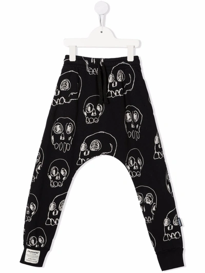 Nununu Kids' Scribbled Skulls Track Trousers In Black