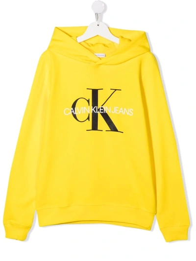 Calvin Klein Kids' Logo-print Cotton Hoodie In Yellow