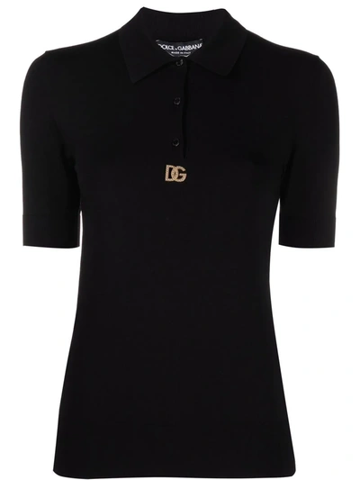 Dolce & Gabbana Logo-plaque Short-sleeved Polo Top In Black