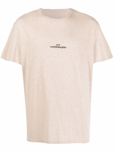 Maison Margiela Logo-print Short-sleeved T-shirt In Beige,brown