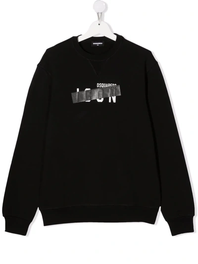 Dsquared2 Teen Icon Tape Logo-print Sweatshirt In Black