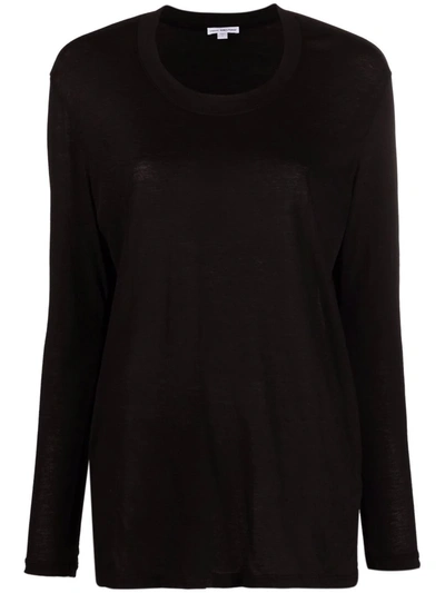 James Perse Long-sleeved Cotton Jersey T-shirt In Black